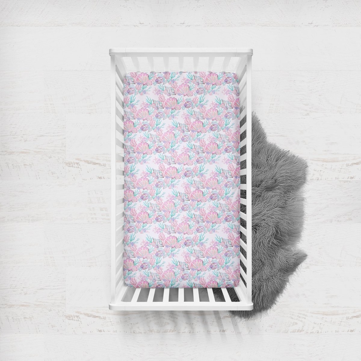 Mermaid Seashells Crib Sheet - gender_girl, Theme_Ocean,