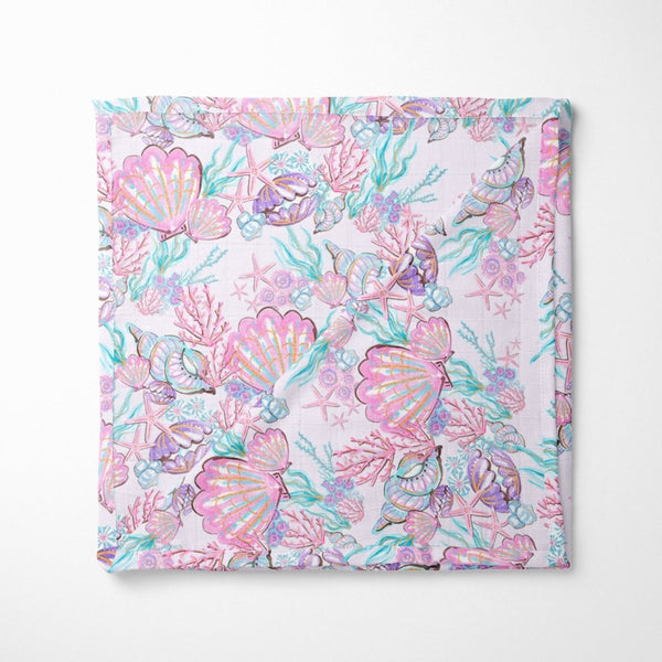 Mermaid Seashells Muslin Blanket - gender_girl, Mermaid Seashells, Theme_Ocean