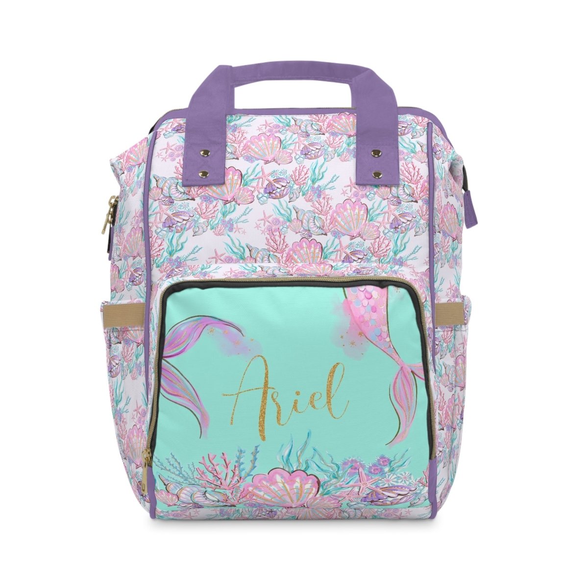 Mermaid Seashells Personalized Backpack Diaper Bag - gender_girl, Mermaid Seashells, text