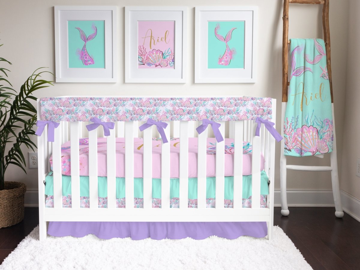 Mermaid Seashells Ruffled Crib Bedding - gender_girl, Mermaid Seashells, text