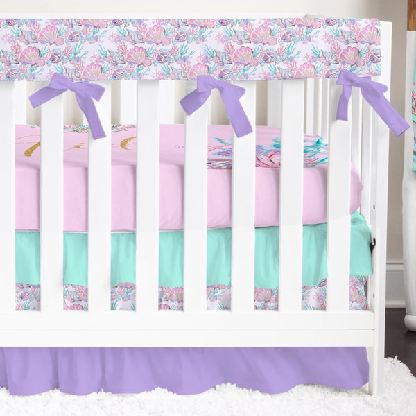 Mermaid Seashells Ruffled Crib Bedding - gender_girl, Mermaid Seashells, text