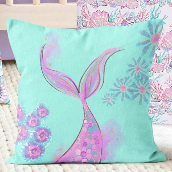 Mermaid Seashells Throw Pillow - gender_girl, Mermaid Seashells, Theme_Ocean