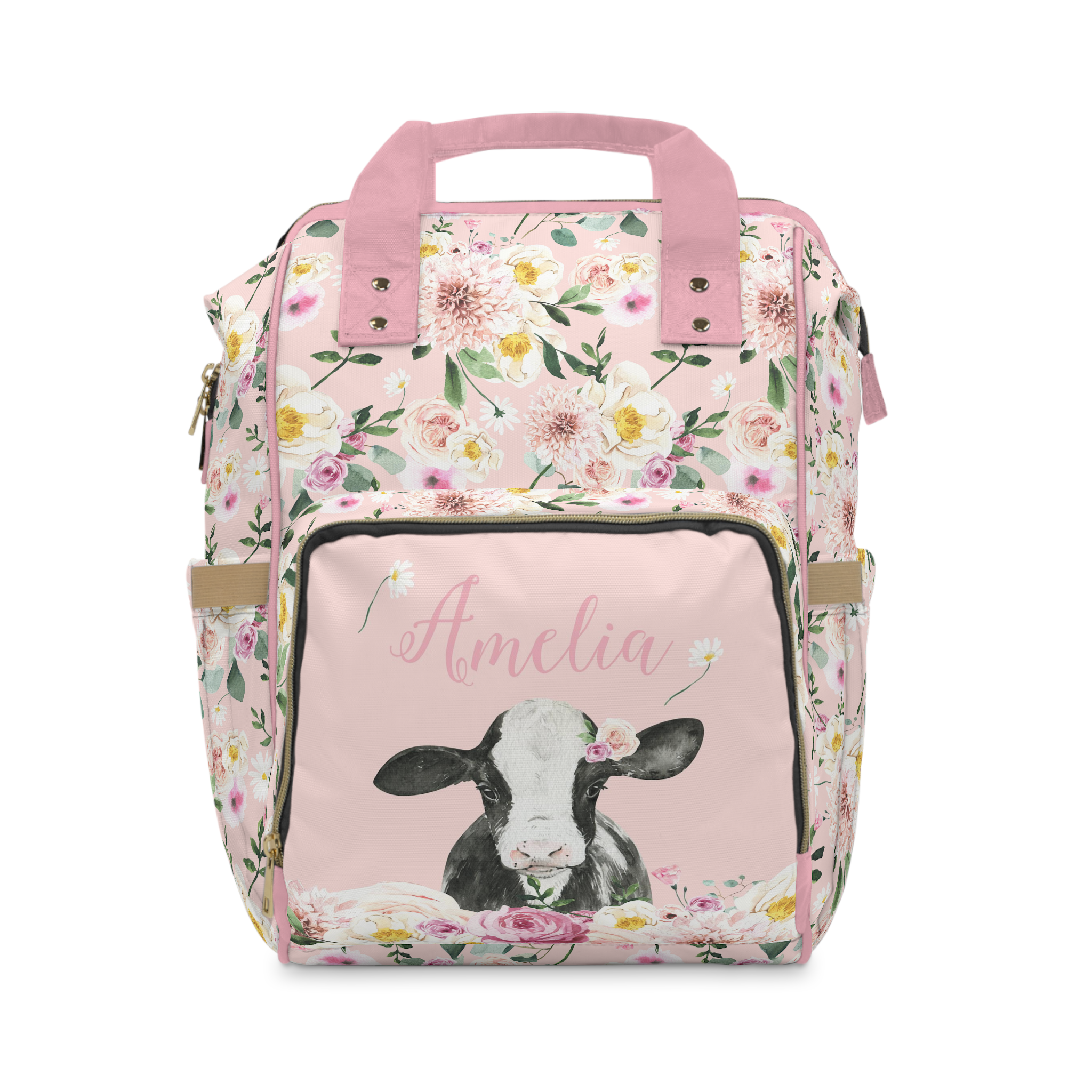 Farm Floral Personalized Backpack Diaper Bag - Farm Floral, gender_girl, text