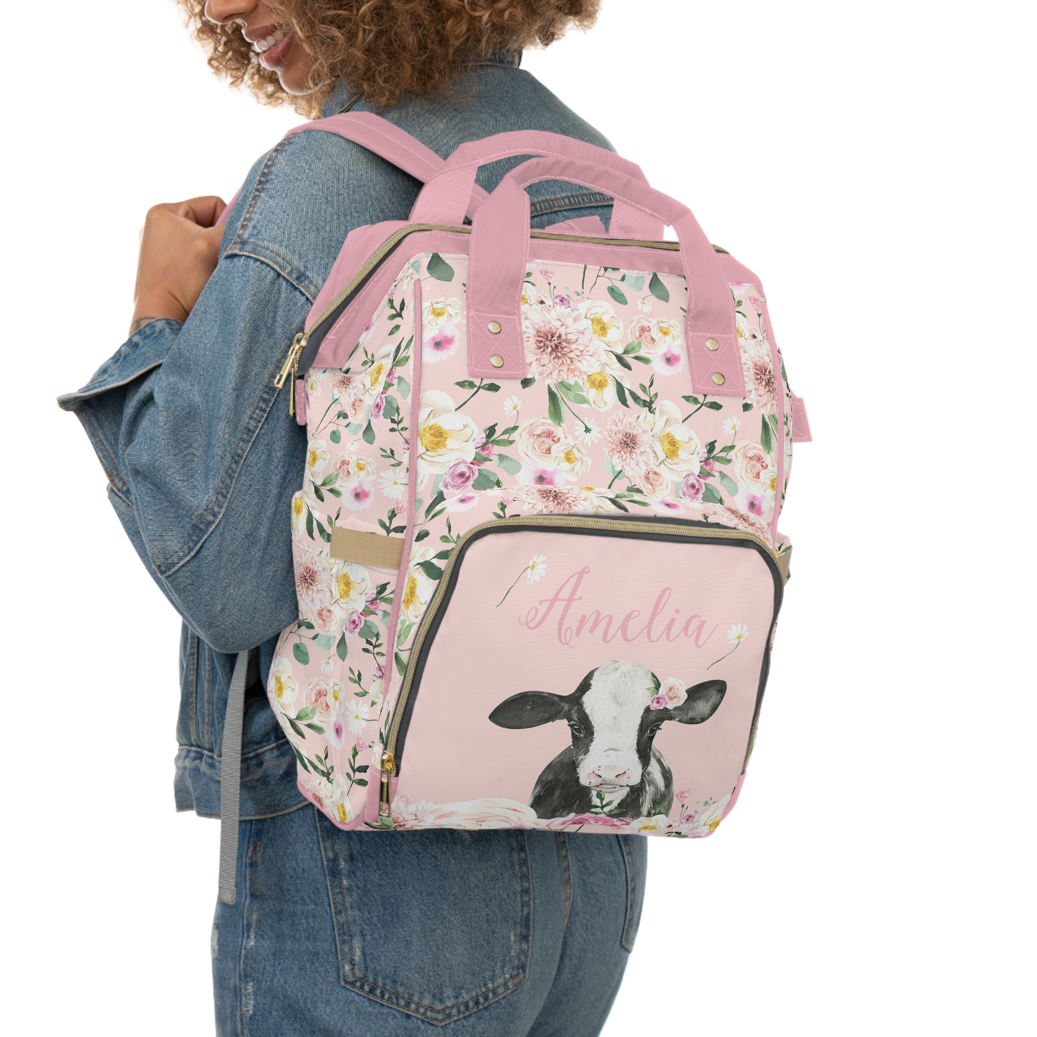 Farm Floral Personalized Backpack Diaper Bag - Farm Floral, gender_girl, text