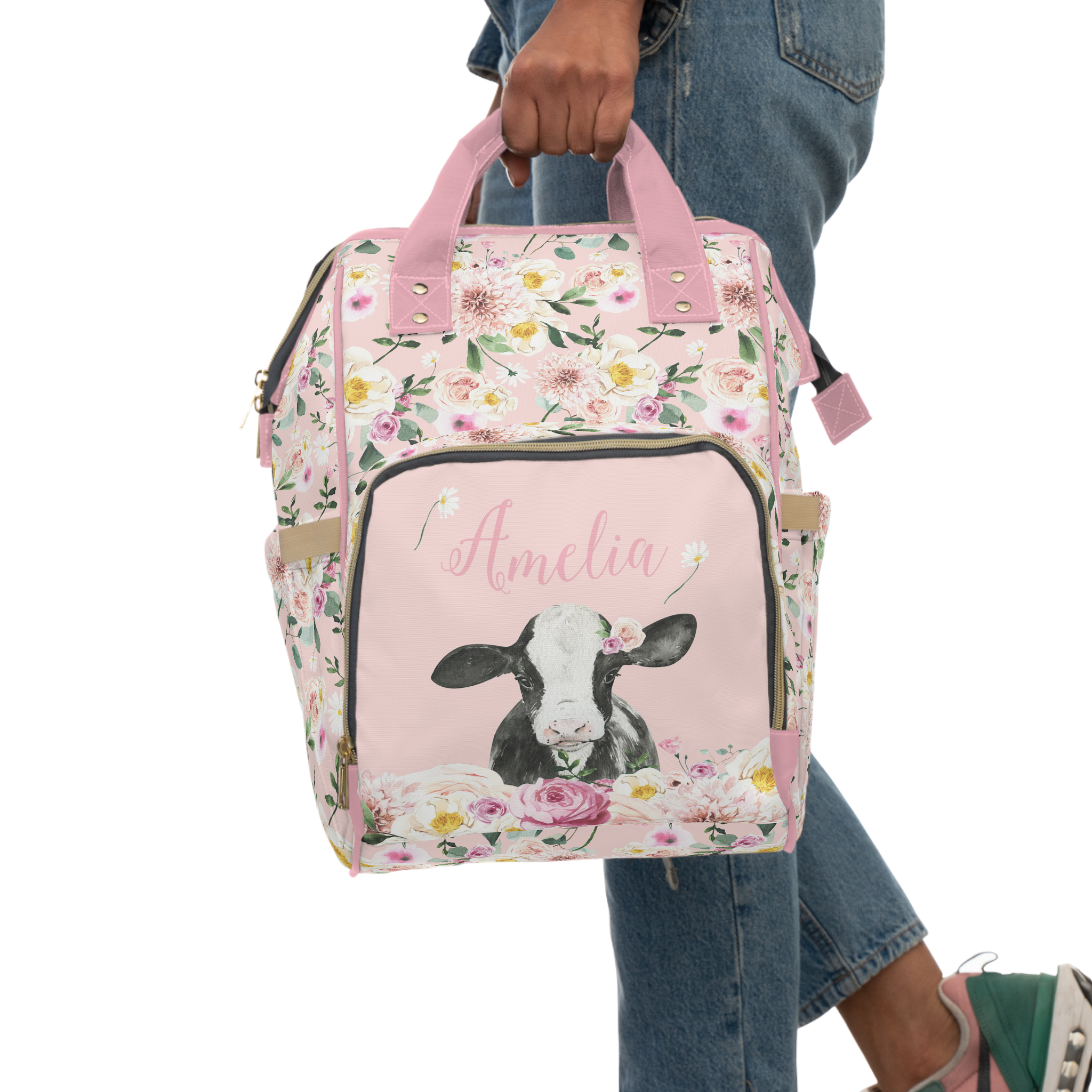 Farm Floral Personalized Backpack Diaper Bag - Farm Floral, gender_girl, text