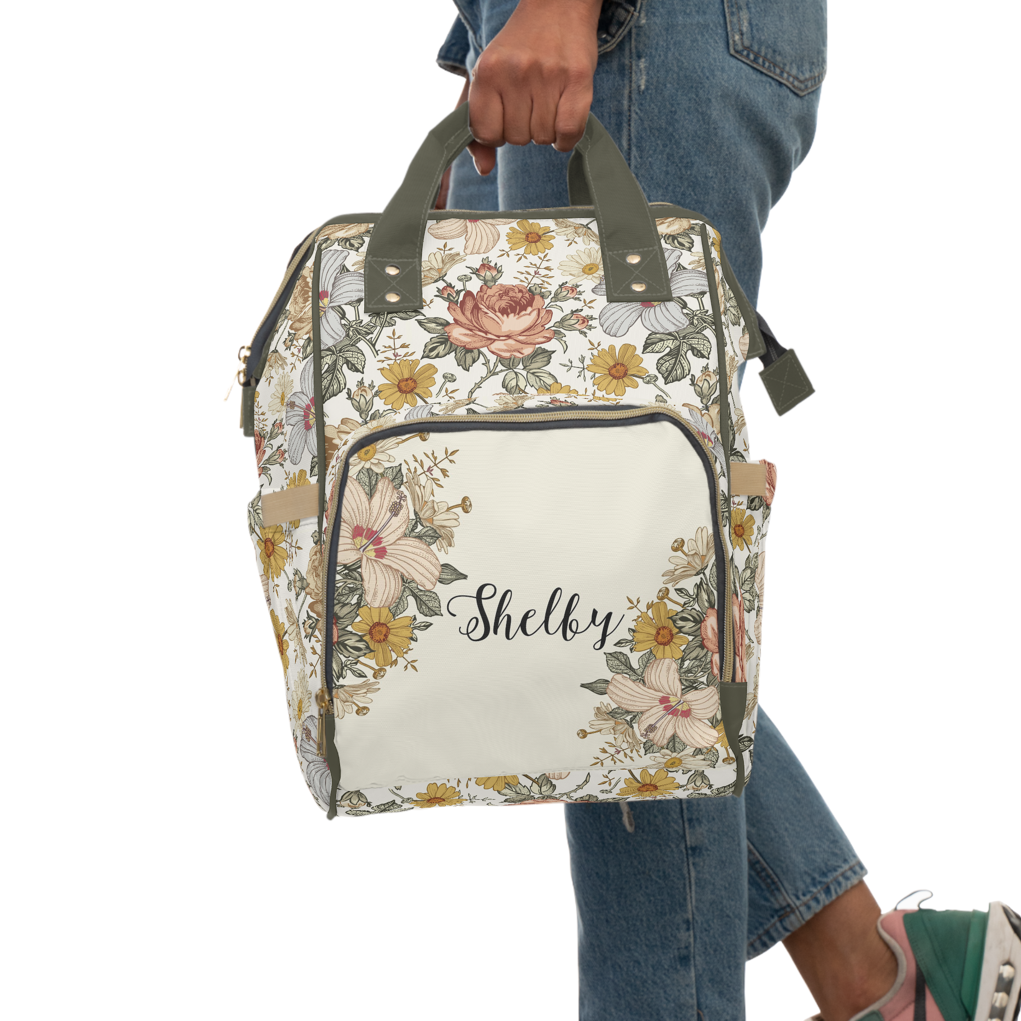Vintage Floral Personalized Backpack Diaper Bag - gender_girl, text, Theme_Floral