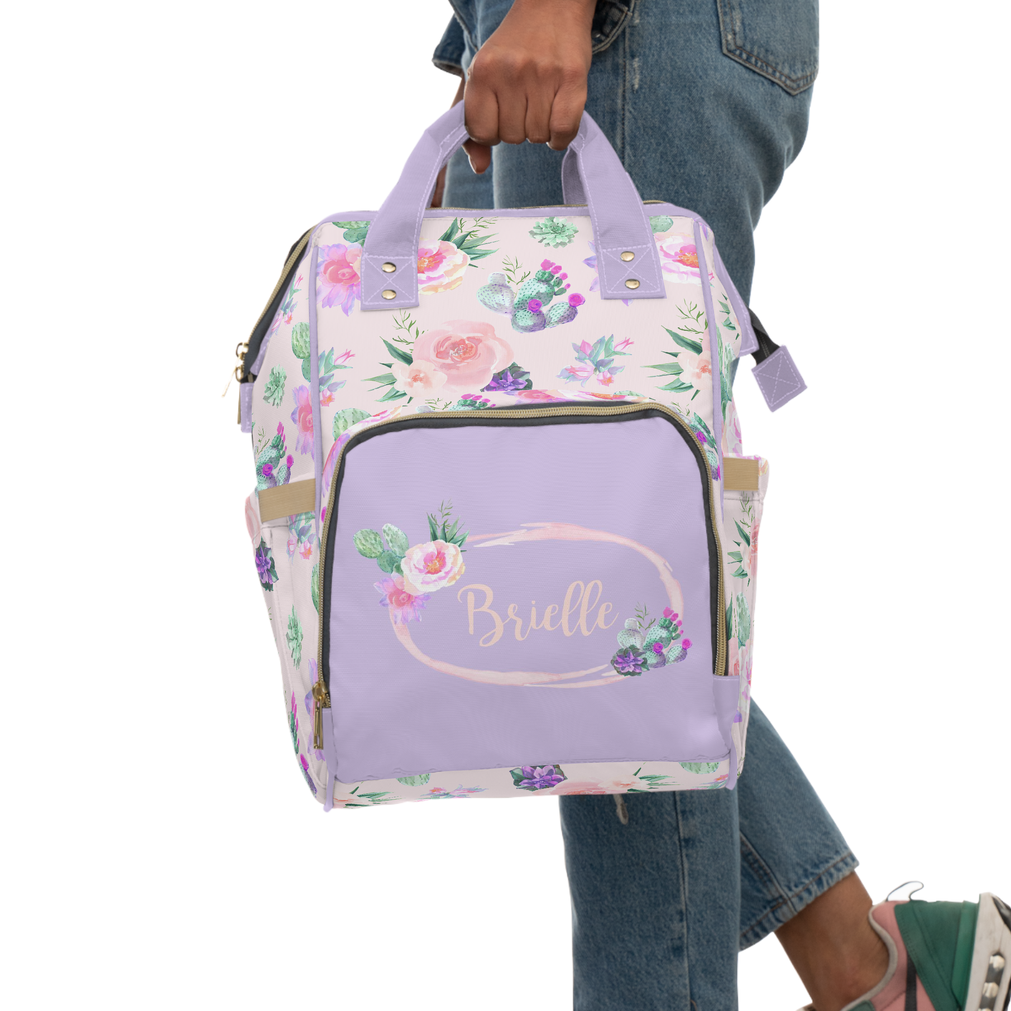 Cactus Floral Personalized Backpack Diaper Bag - Cactus Floral, gender_girl, text