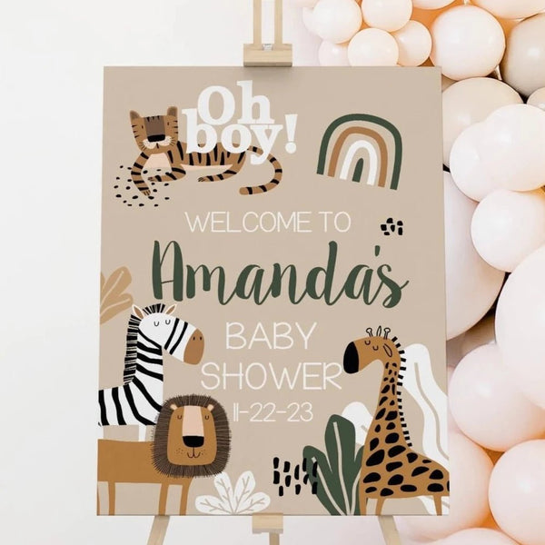 Mod Safari Baby Shower Welcome Sign - gender_boy, Mod Safari, text