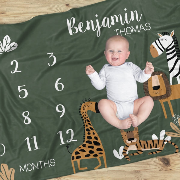 Mod Safari Milestone Minky Blanket - gender_boy, Mod Safari, text