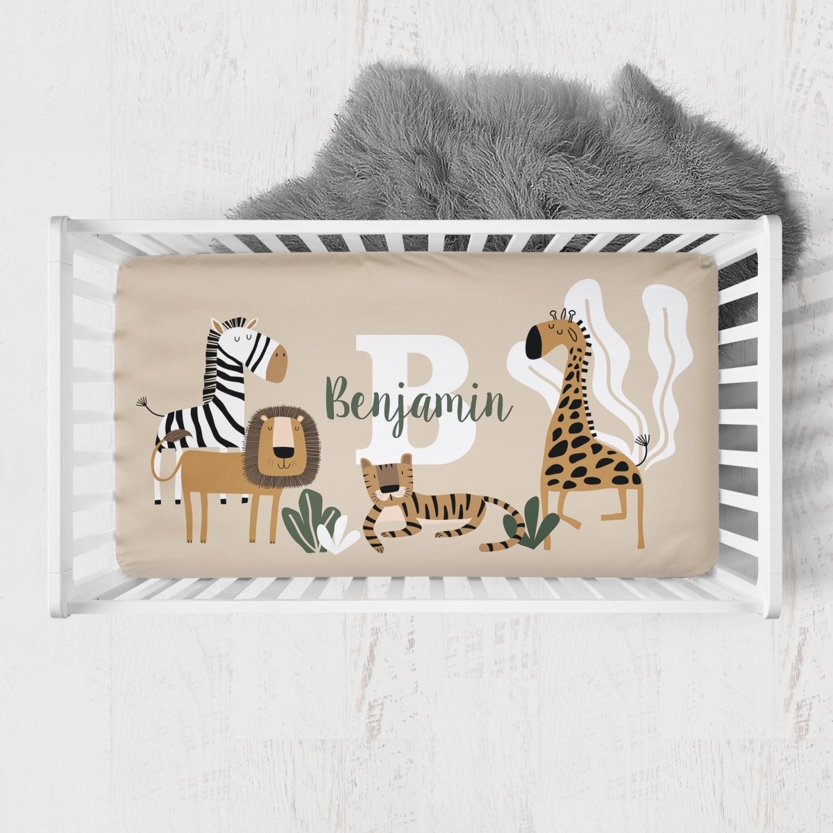 Mod Safari Personalized Crib Sheet - gender_boy, Personalized_Yes, text