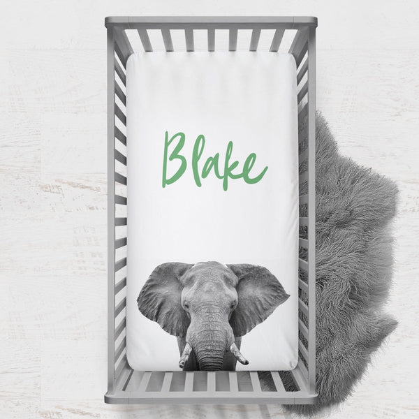 Modern Jungle Personalized Elephant Crib Sheet - gender_boy, gender_neutral, Personalized_Yes
