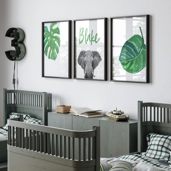 Modern Jungle Personalized Nursery Art - Wall Art