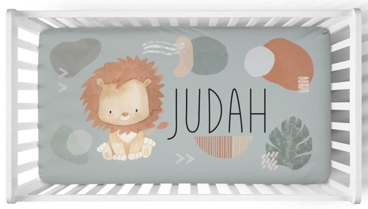 Modern Lion Dark Personalized Crib Bedding - gender_boy, Modern Lion, text