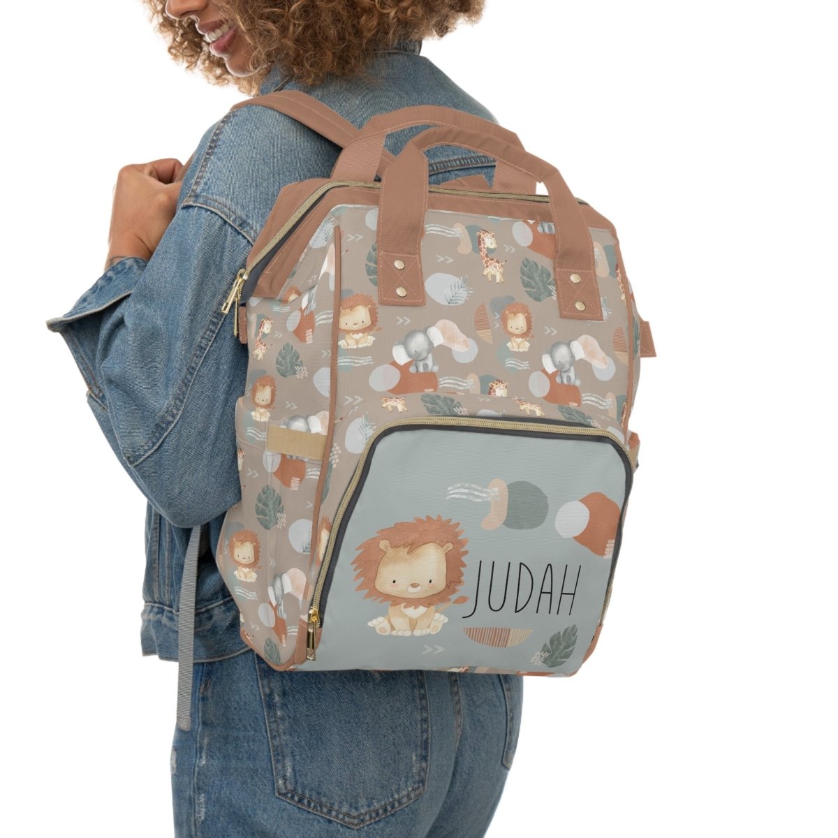 Modern Lion Personalized Backpack Diaper Bag - gender_boy, Modern Lion, text