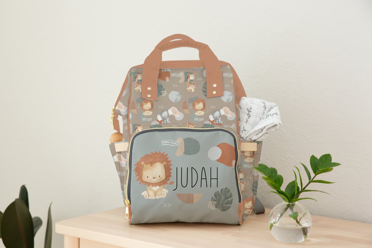 Modern Lion Personalized Backpack Diaper Bag - gender_boy, Modern Lion, text