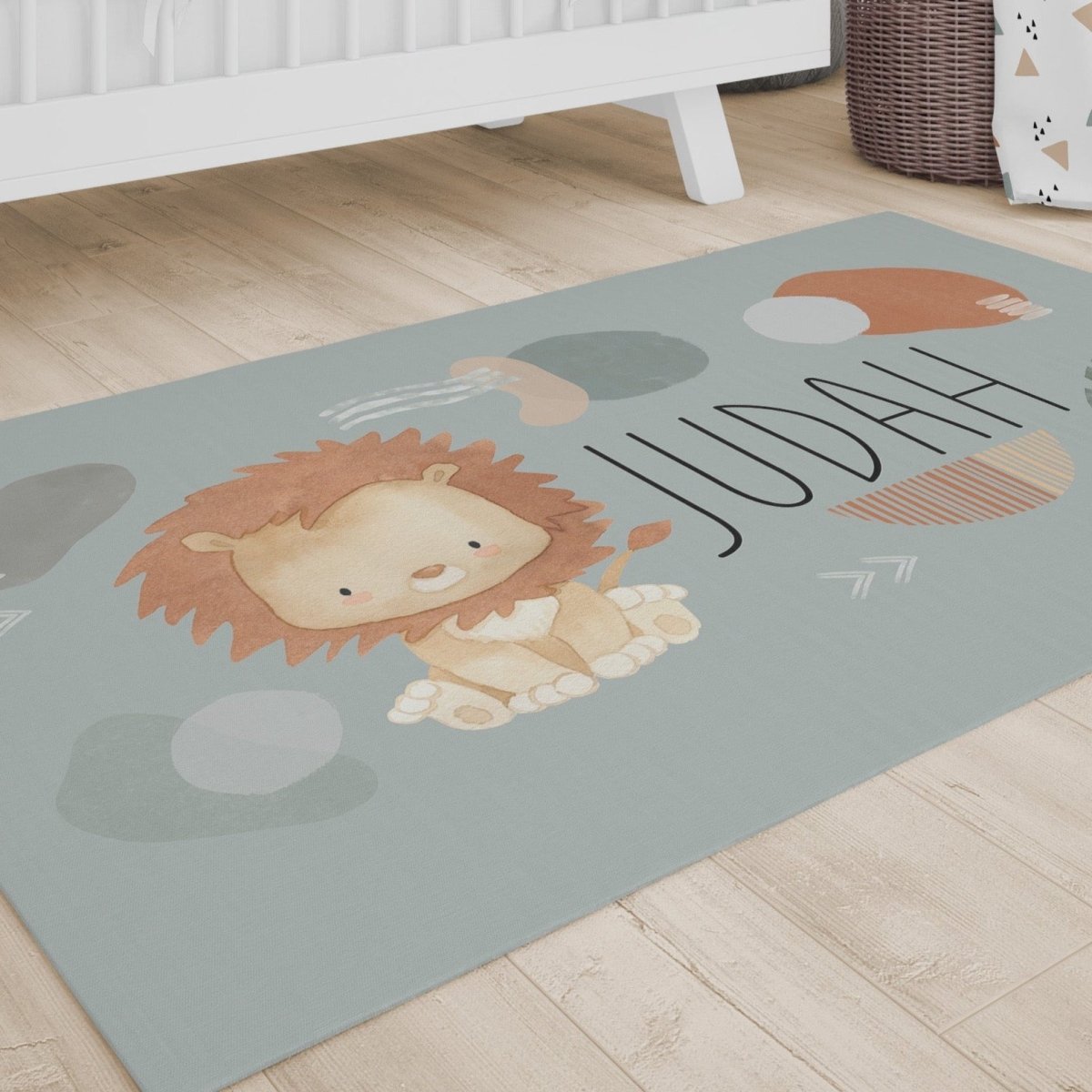 Modern Lion Personalized Nursery Rug - gender_boy, Modern Lion, text