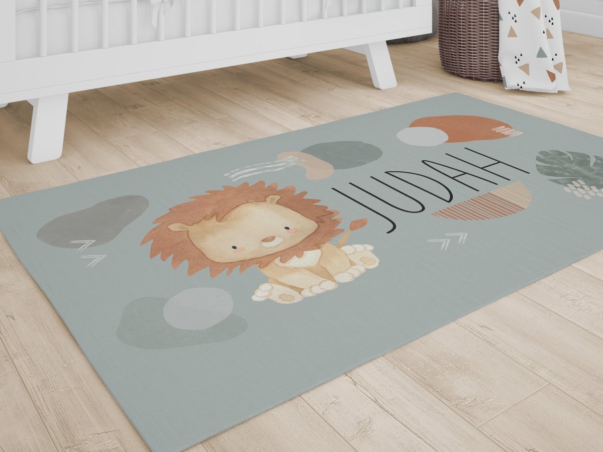 Modern Lion Personalized Nursery Rug - gender_boy, Modern Lion, text