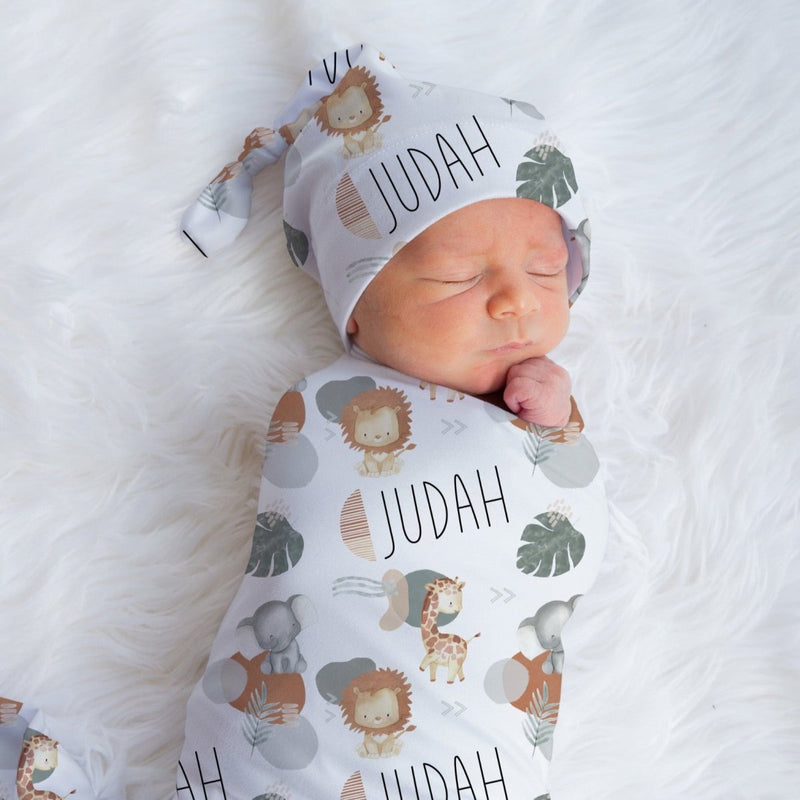 Modern Lion Personalized Swaddle Blanket Set - gender_boy, Modern Lion, text
