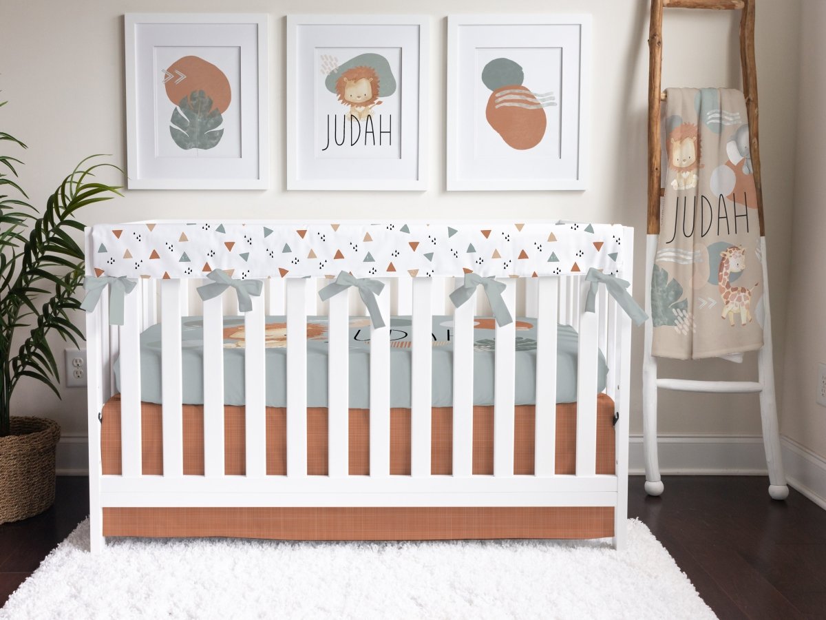 Modern Lion Triangles Personalized Crib Bedding - gender_boy, Modern Lion, text