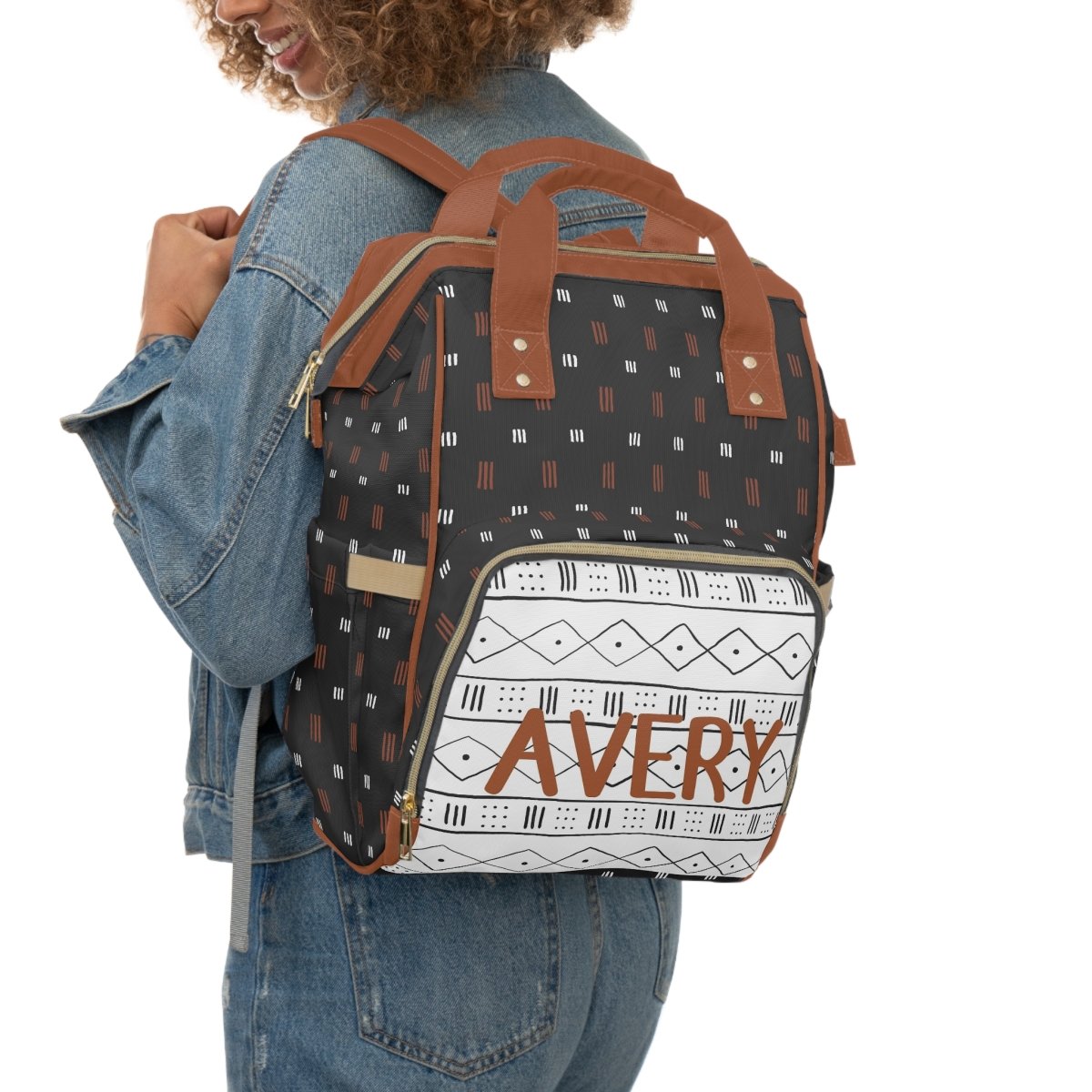 Modern Mudcloth Personalized Backpack Diaper Bag - gender_boy, Modern Mudcloth, text