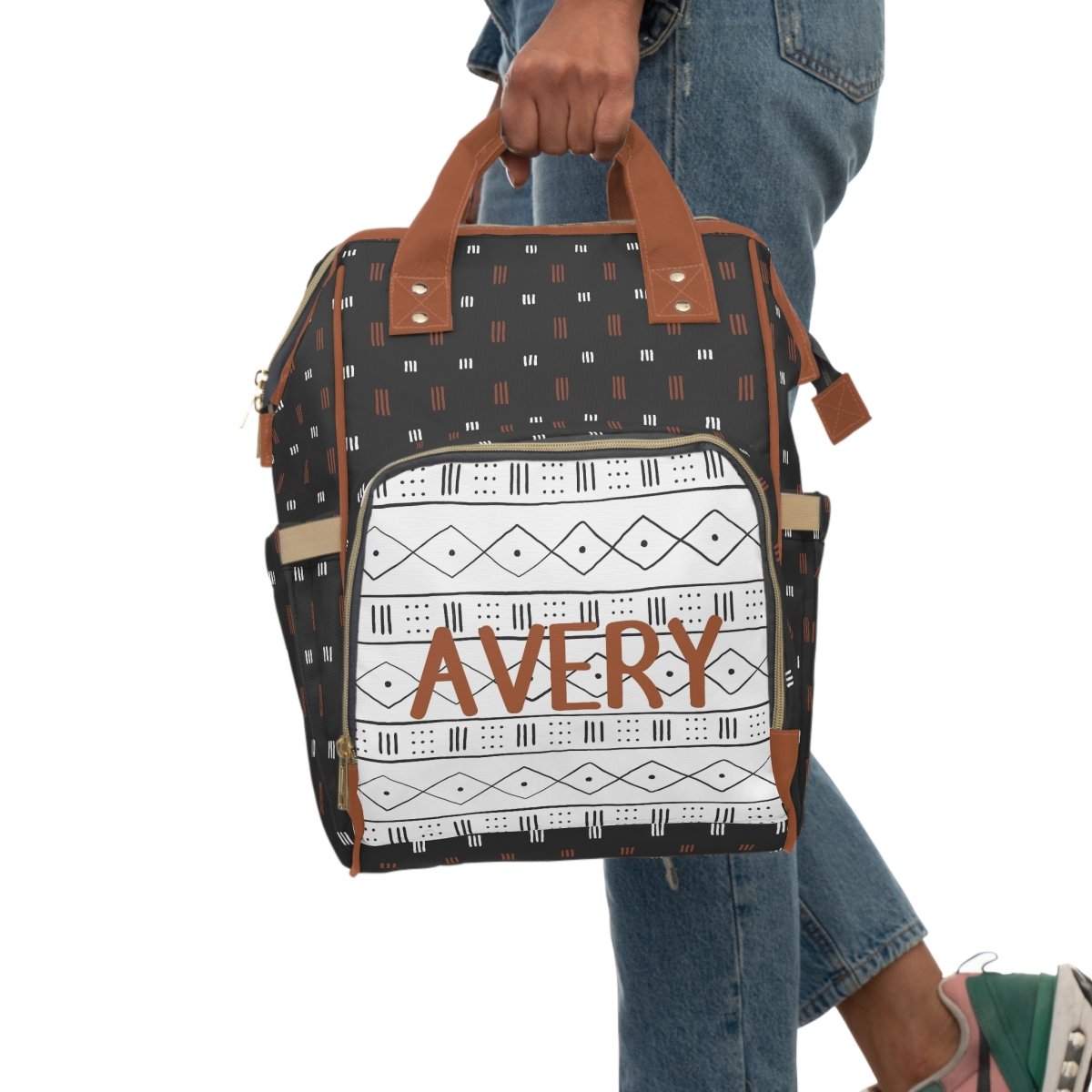 Modern Mudcloth Personalized Backpack Diaper Bag - gender_boy, Modern Mudcloth, text