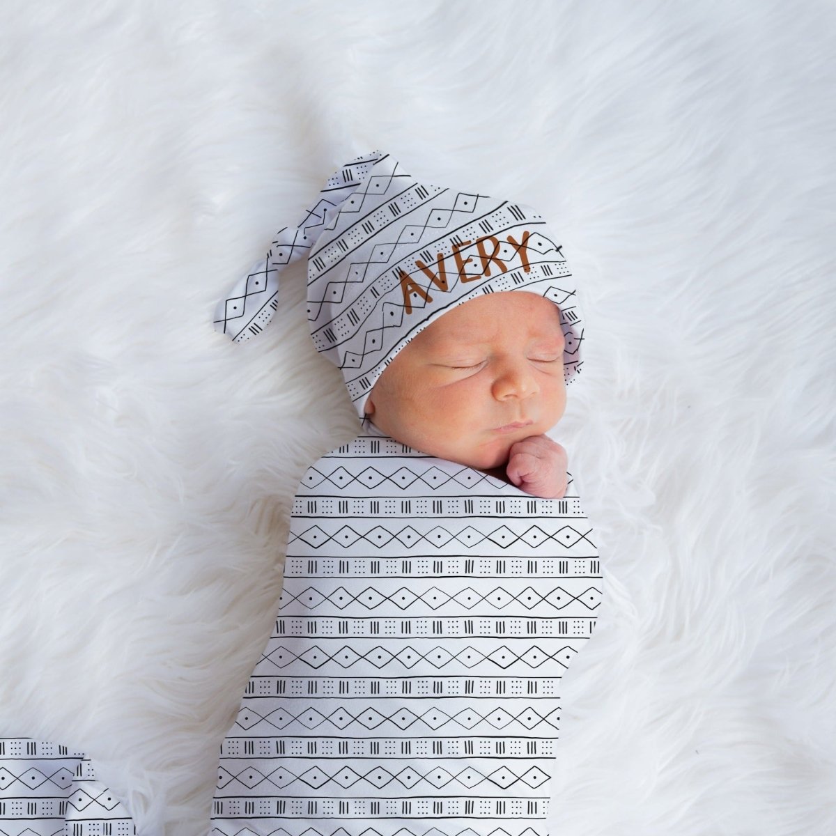 Modern Mudcloth Personalized Swaddle Blanket Set - gender_boy, Modern Mudcloth, Theme_Boho