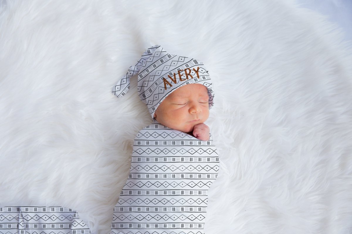 Modern Mudcloth Personalized Swaddle Blanket Set - gender_boy, Modern Mudcloth, Theme_Boho