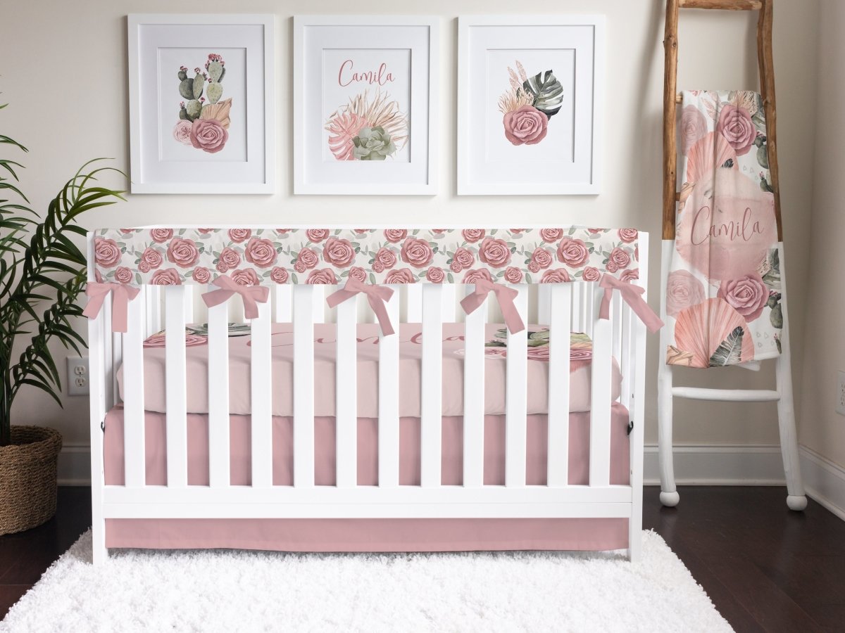 Mojave Roses Crib Rail Guards - Desert Rose, gender_girl, Theme_Boho