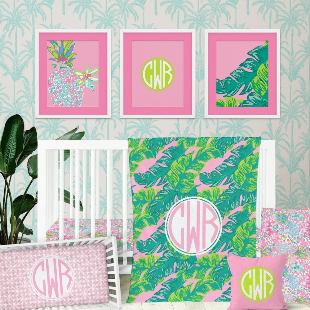 Southern Preppy Palms Monogrammed Minky Blanket main image 0