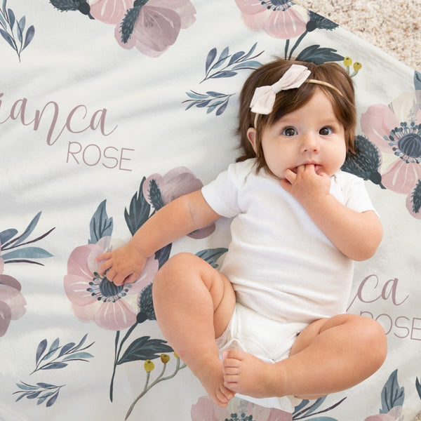 Moody Floral Personalized Baby Blanket - Minky Blanket