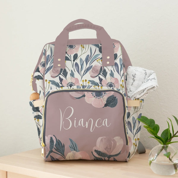 Moody Floral Personalized Backpack Diaper Bag - gender_girl, Moody Floral, text