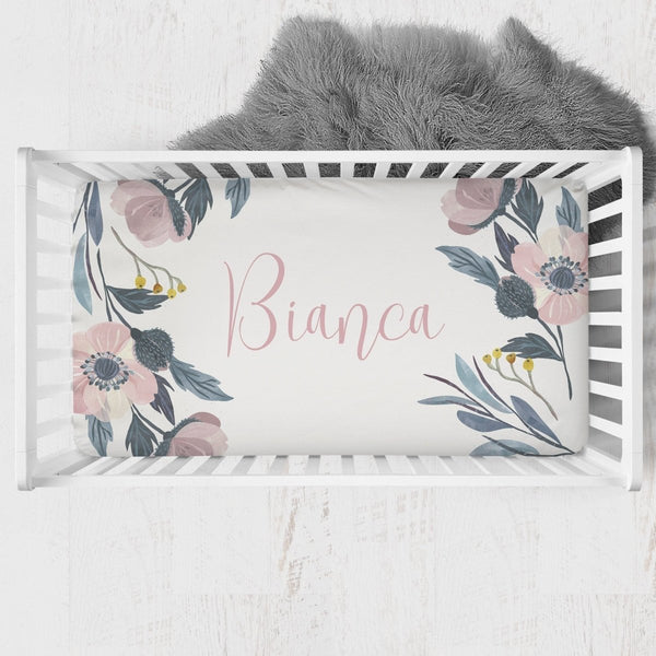 Moody Floral Personalized Crib Sheet - gender_girl, Personalized_Yes, text