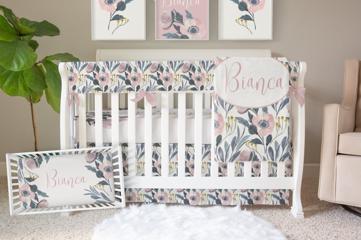 Moody Floral Personalized Crib Sheet - gender_girl, Personalized_Yes, text