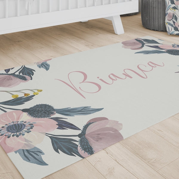 Moody Floral Personalized Nursery Rug - gender_girl, Moody Floral, text