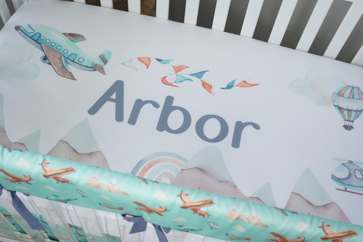 Mountain Adventure Personalized Crib Sheet - gender_boy, Personalized_Yes, text