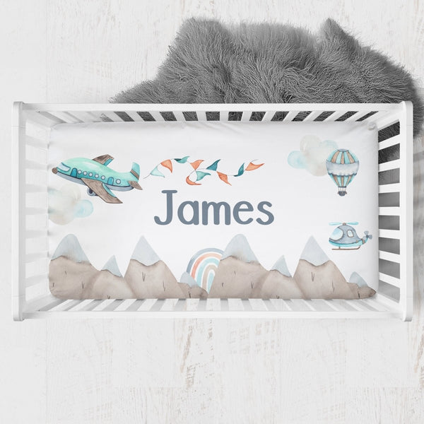 Mountain Adventure Personalized Crib Sheet - gender_boy, Personalized_Yes, text