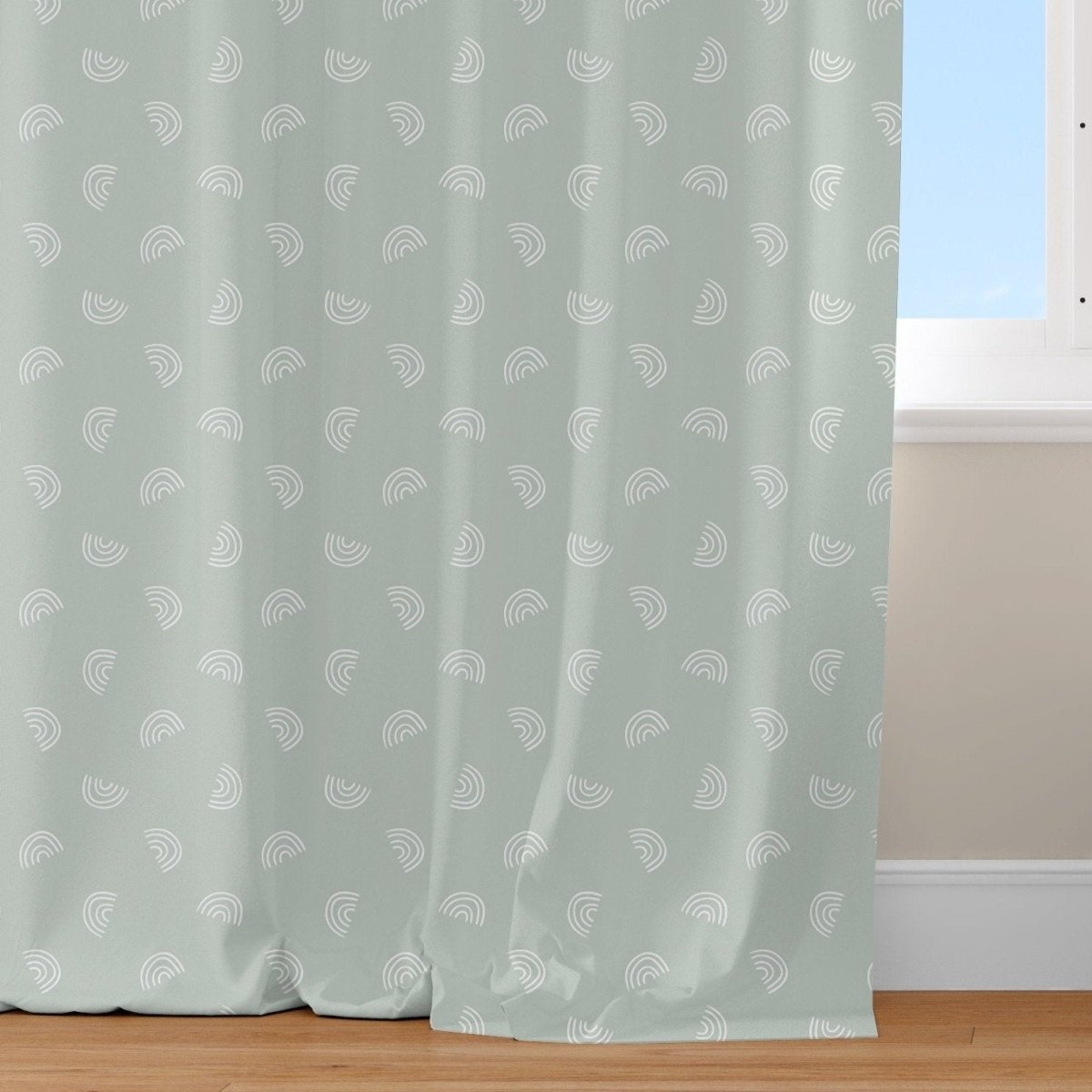 Muted Mint Rainbows Curtain Panel - gender_boy, gender_girl, gender_neutral
