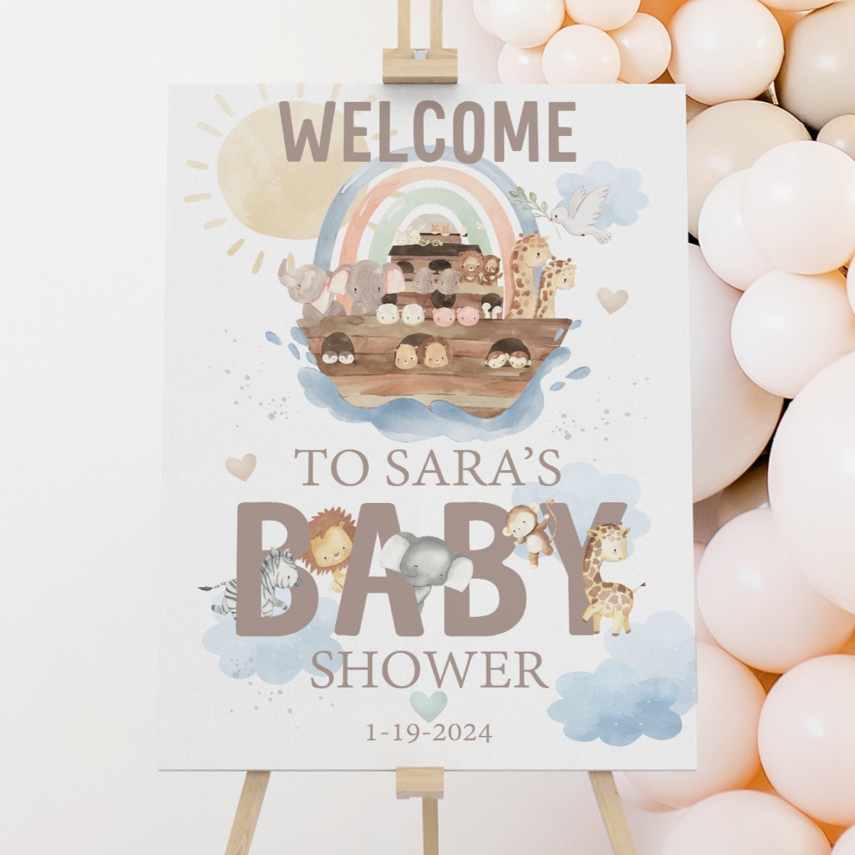Noah's Ark Baby Shower Welcome Sign - gender_boy, Noah's Ark, text
