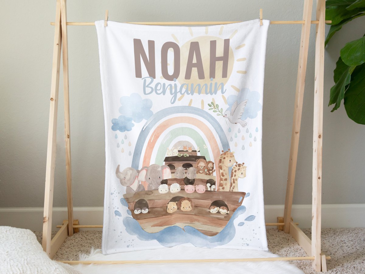 Noah's Ark Brown Personalized Crib Bedding - gender_boy, Noah's Ark, text