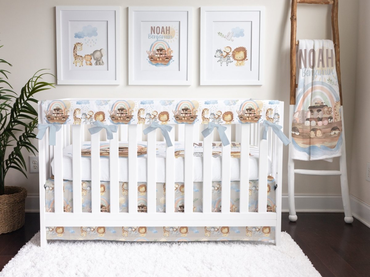 Noah's Ark Brown Personalized Crib Bedding - gender_boy, Noah's Ark, text