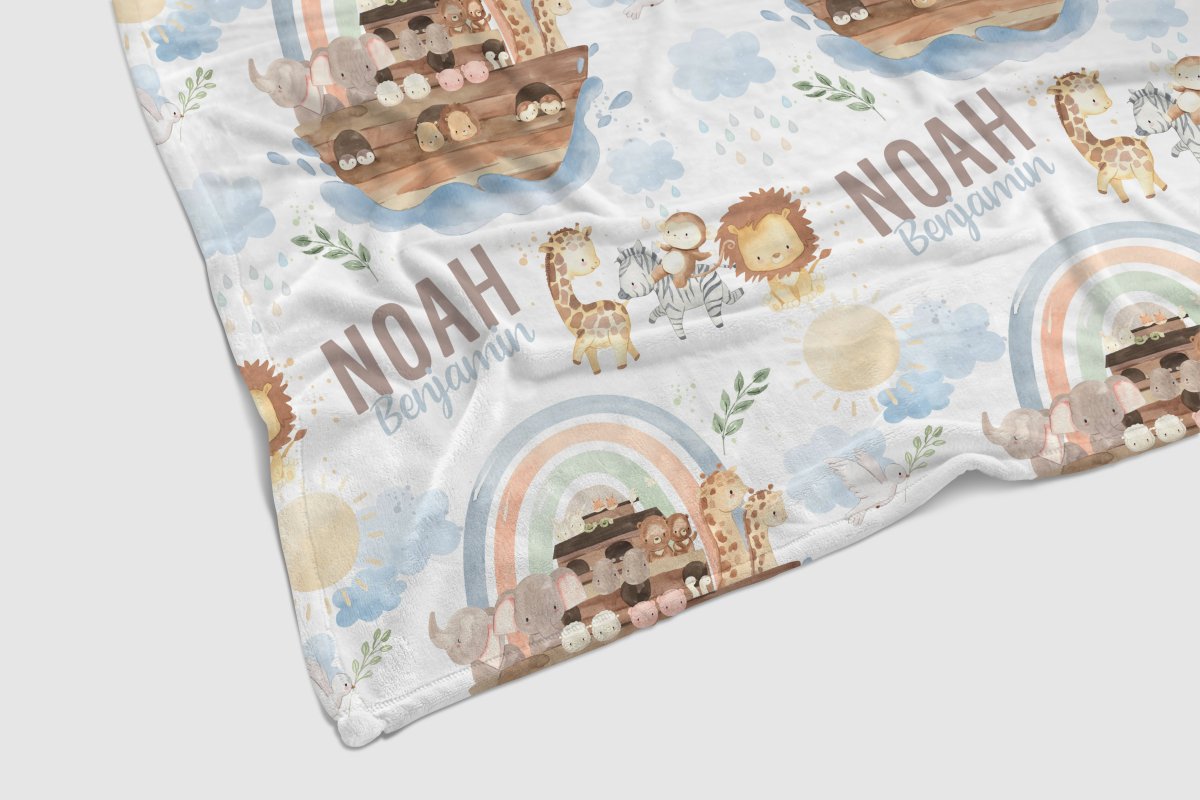 Noah's Ark Personalized Baby Blanket - gender_boy, Noah's Ark, Personalized_Yes
