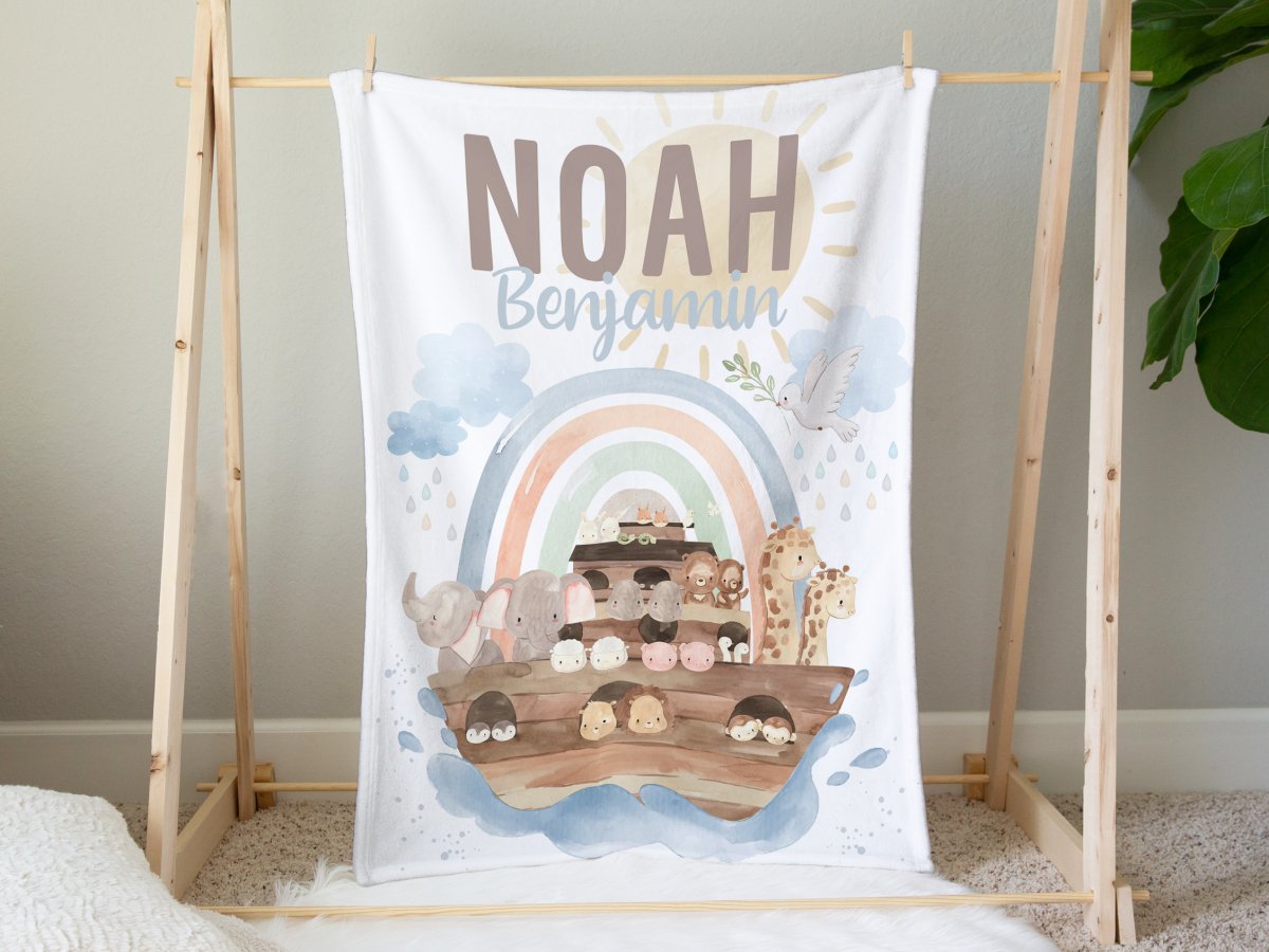 Noah's Ark Personalized Crib Bedding - gender_boy, Noah's Ark, text