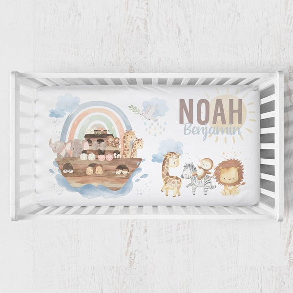 Noah's Ark Personalized Crib Sheet - gender_boy, Noah's Ark, Personalized_Yes