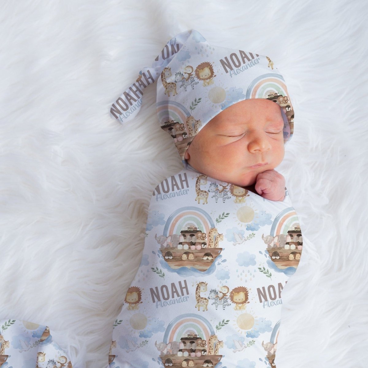 Noah's Ark Personalized Swaddle Blanket Set - dup-review-publication, gender_boy, Noah's Ark