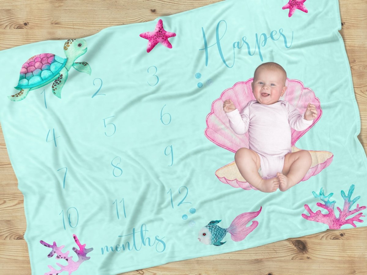 Ocean Girl Milestone Minky Blanket - gender_girl, Ocean Girl, text