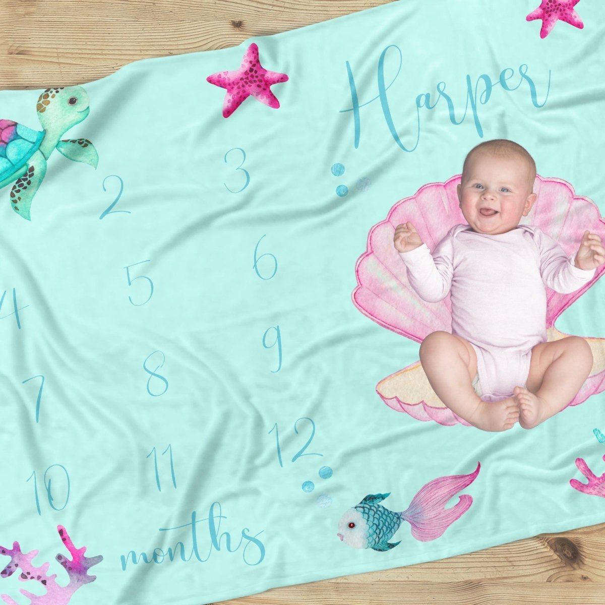 Ocean Girl Milestone Minky Blanket - gender_girl, Ocean Girl, text