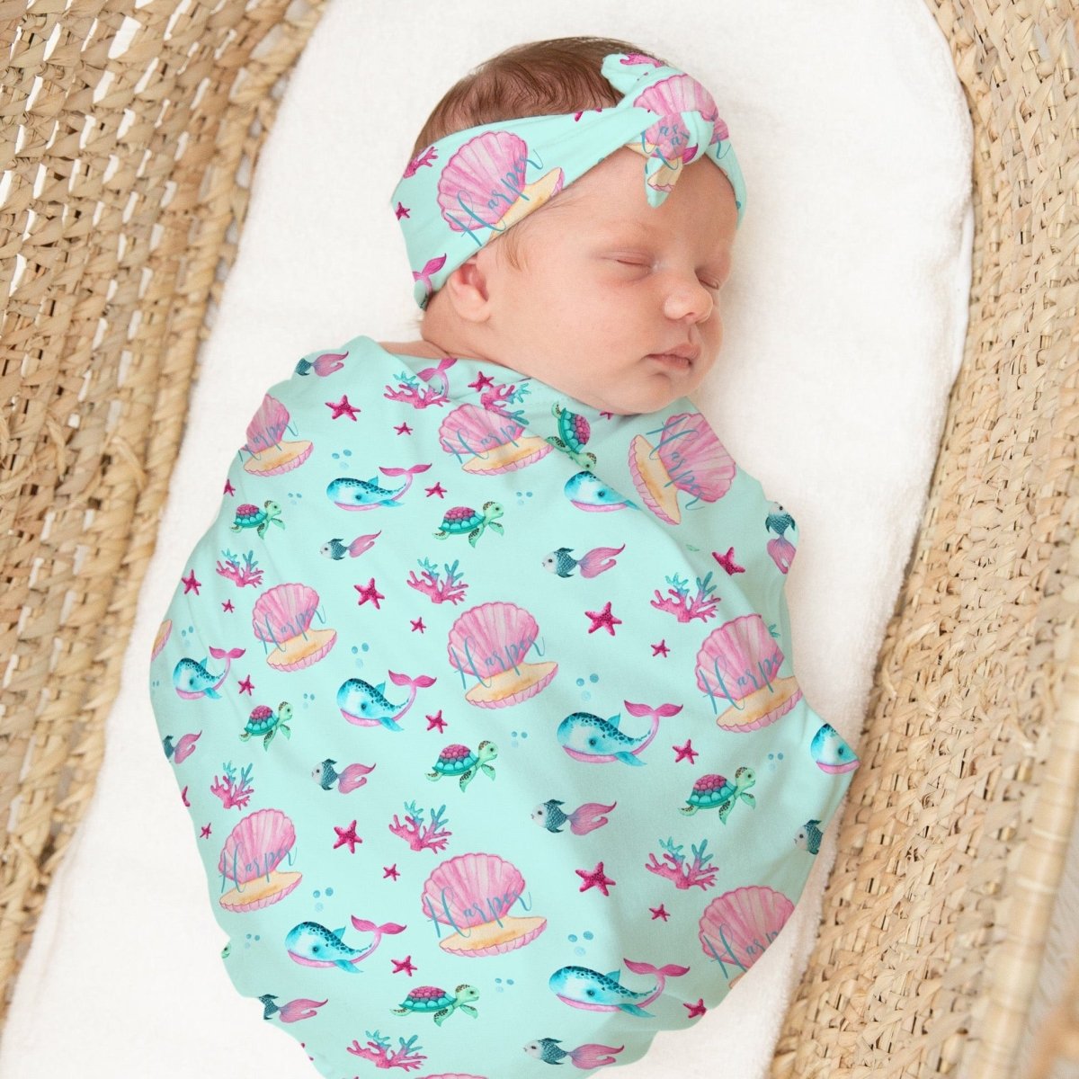 Ocean Girl Personalized Swaddle Blanket Set - gender_girl, Ocean Girl, text