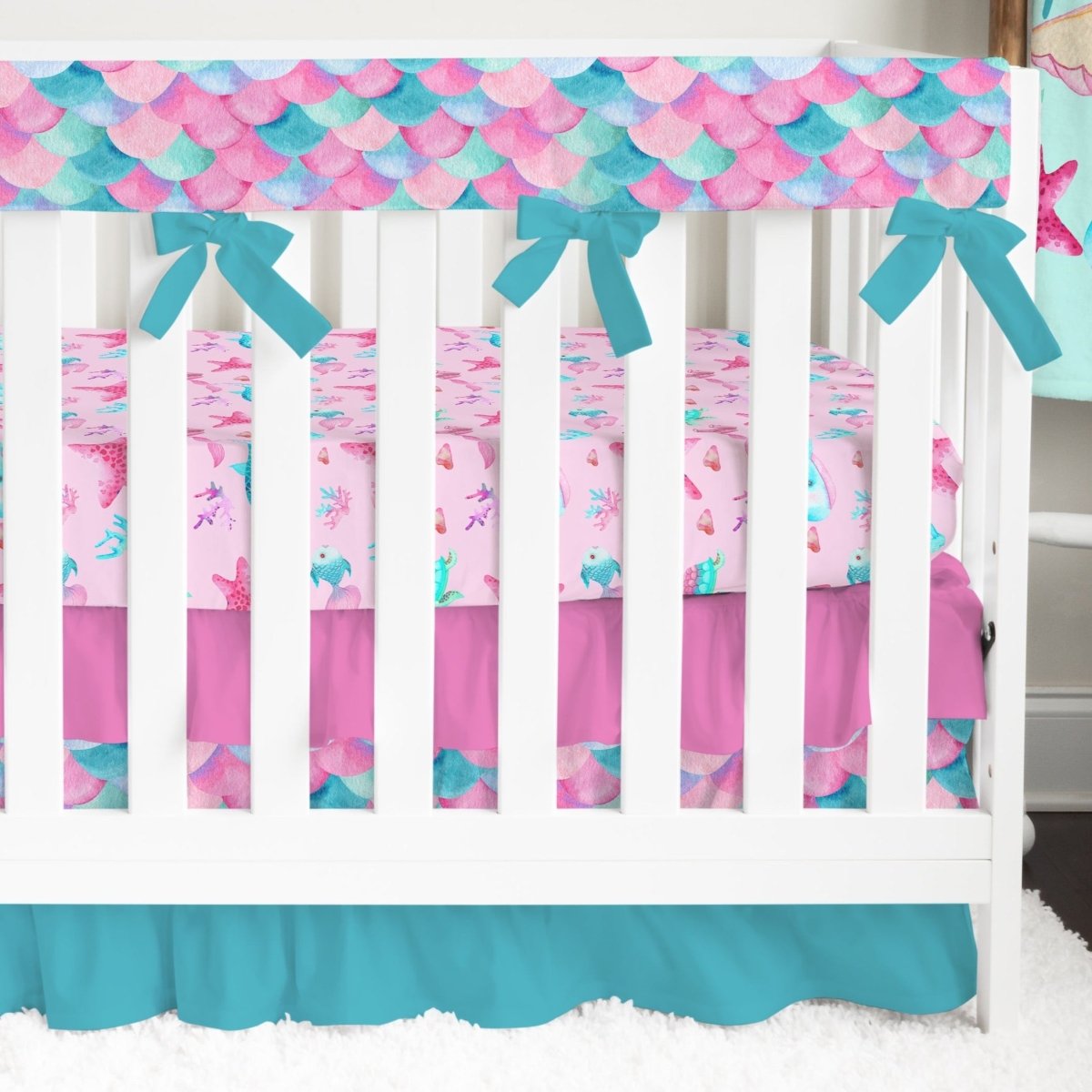 Ocean Girl Ruffled Crib Bedding - gender_girl, Ocean Girl, text