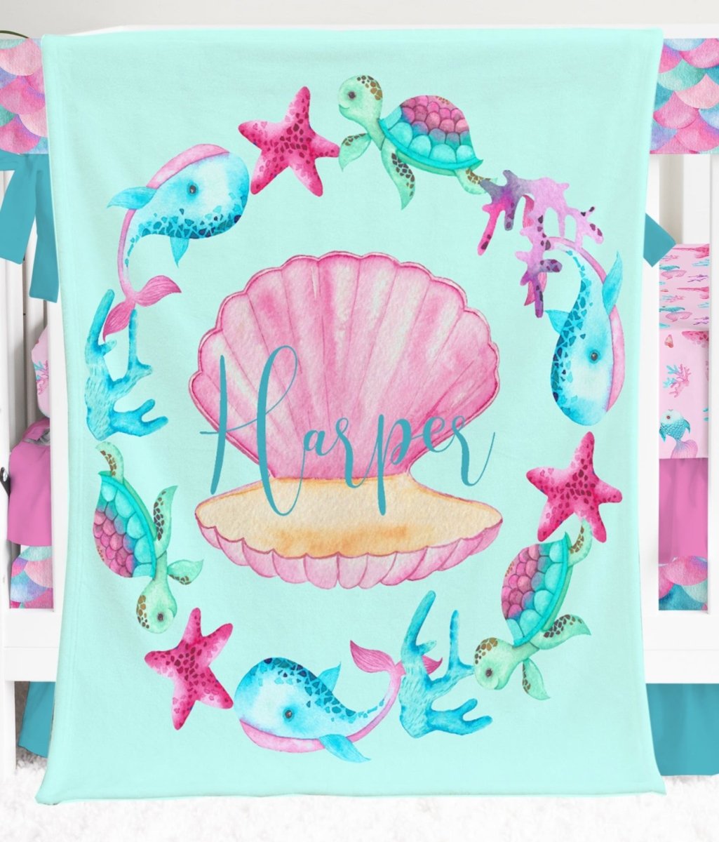 Ocean Girl Ruffled Crib Bedding - gender_girl, Ocean Girl, text