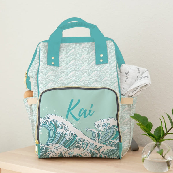 Ocean Waves Personalized Backpack Diaper Bag - gender_boy, gender_neutral, Ocean Waves